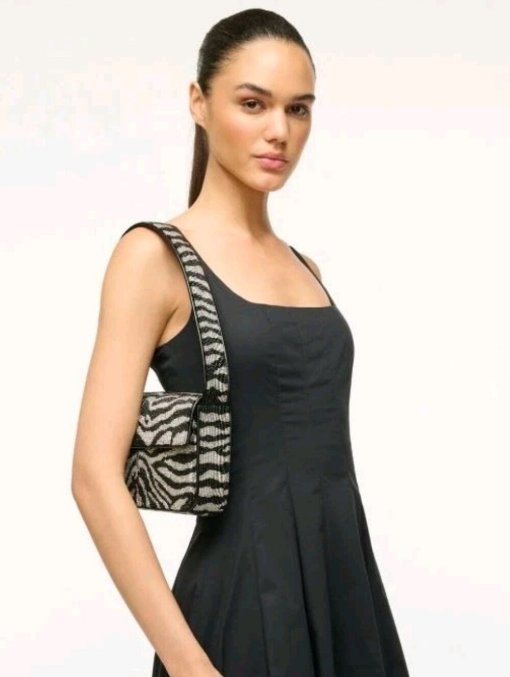STAUD Tommy beaded-zebra pattern shoulder bag Retail $350-NWOT